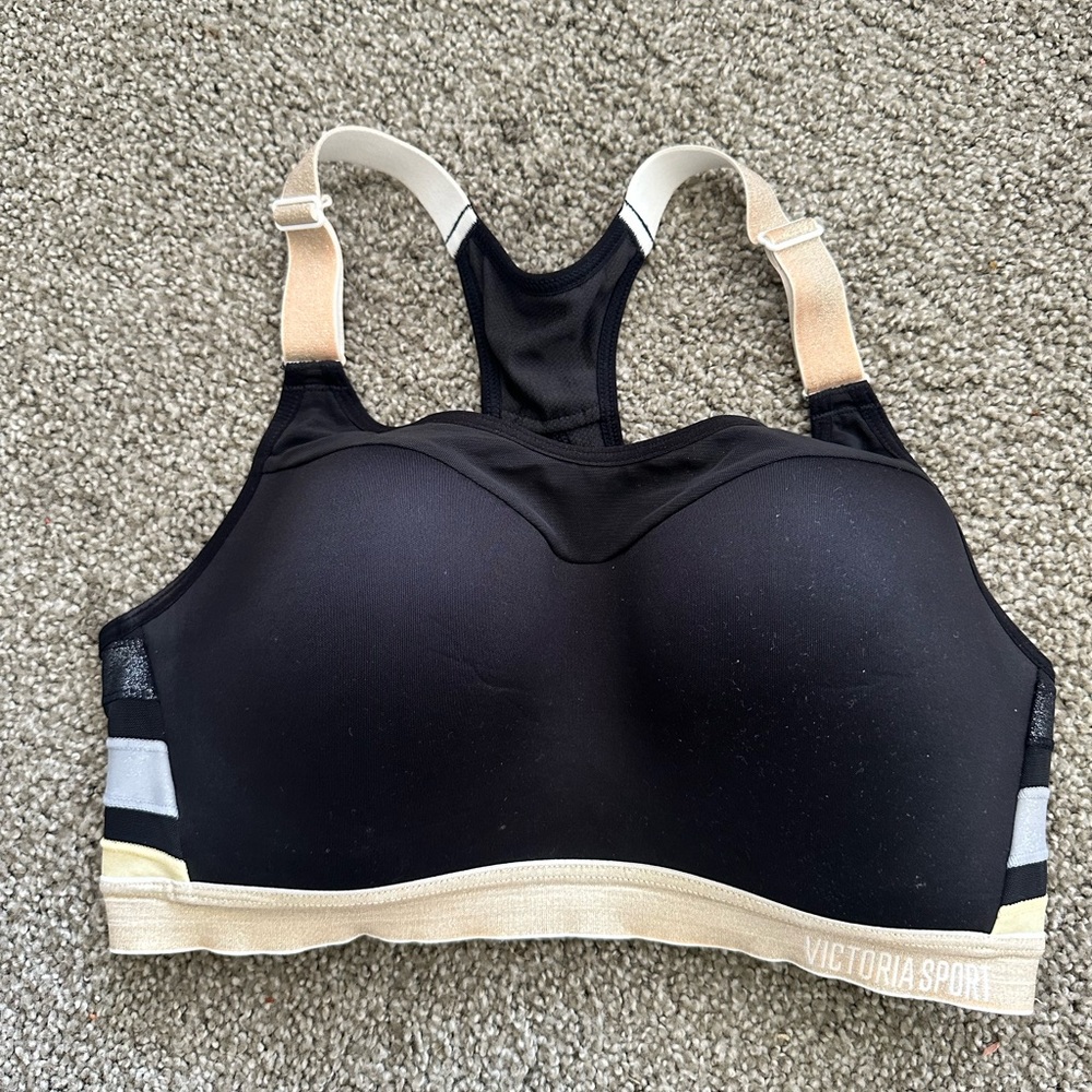 Victoria secret sport bra 34D (large) racer back high support black golden